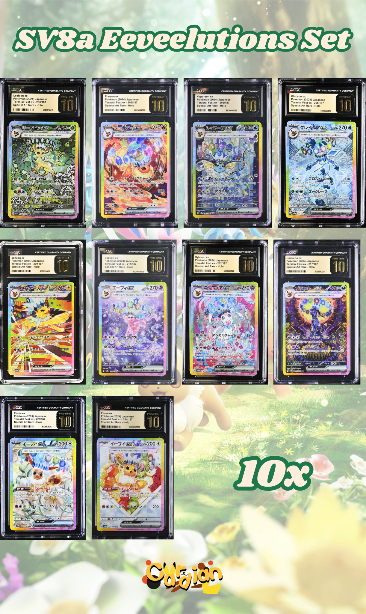 The Original core trio trainer (2) CGC Pristine 10 Eeveelution SV8a SAR Set (10 Slabs) - Image 1